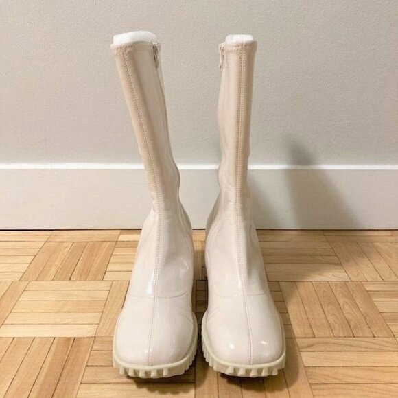 4ACCCCEES Cream White Heeled Leather Boots - Picture 4 of 6